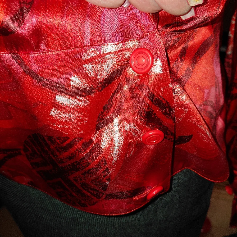 Christian Dior Long Sleeve Red Multi Silk  blouse M - Picture 4 of 9